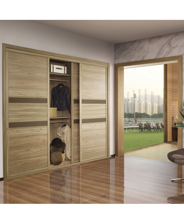 YG21454: Modern Wood Grain Melamine Sliding Wardrobe
